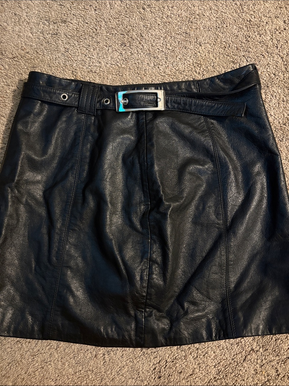Vintage Wilsons Leather Maxima Black Belted Leather Mini Skirt Size 8 90s Y2K